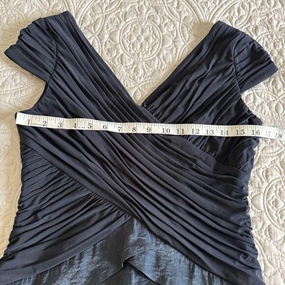 Adrianna Papell Dress Size 8 Navy Blue Tiered Layered Ruffle V Neck Cap Sleeve - Picture 10 of 11